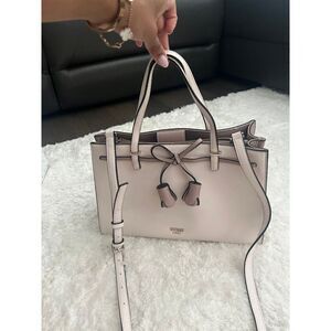 Guess 1981 Blush Pink Tassel Bow Top Handle Crossbody Leather Structured Bag